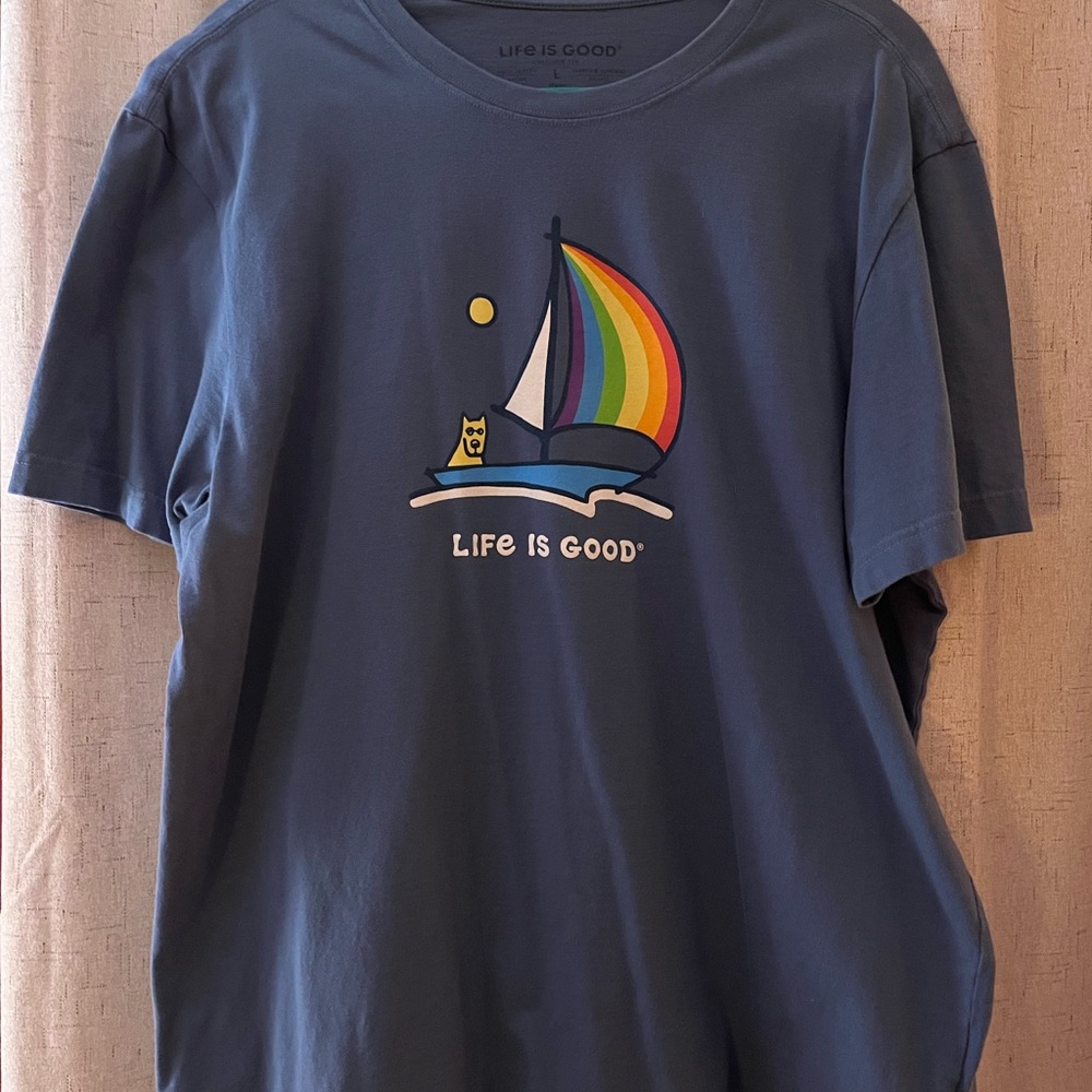 Life Is Good Navy Tee with Rainbow Sailboat